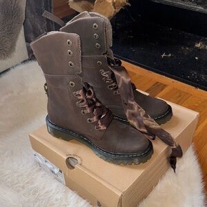 Dr. Martens Brown Combat Boots with Lace-Up Design